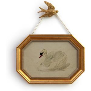 Gold Framed Canvas Wall Art Vintage Decor,White Swan Painting Prints,8"x12"Picture Frame With Accessories for Living Room Bathroom Kitchen Bedroom