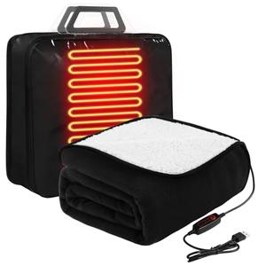 Glooglitter USB Heated Blanket 50"x60" Large Heating Throw Electric 5v Powered with Timer and Temperature Controller for Car Winter Travel Home Office Camping(Black and White, Solid Color)