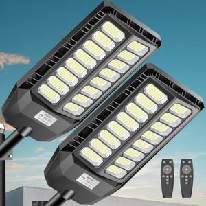 8000W Solar Lights Outdoor, 6500K Flood Lights Outdoor, IP66 Waterproof Solar Street Lights with Motion Sensor and Remote Control for Dusk-to-Dawn Illumination for Outside, Yard, 2 Pack
