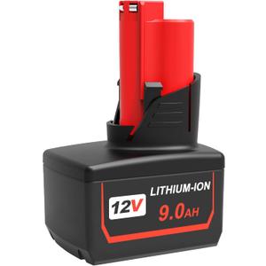 Upgraded 9000mAh 12V Replacement for Milwaukee M12 Battery Lithium 48-11-2460 48-11-2402 48-11-2412 48-11-2411 48-11-2420 Compatible with Milwaukee 12 Volt Cordless Power Toolsand Charger