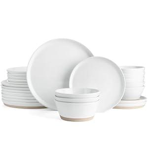 Famiware Saturn Speckled Dinnerware Sets for 8 (24 Pieces), Stoneware Plates and Bowls Dish Set - Chip and Scratch Resistant, Microwave and Dishwasher Safe, White