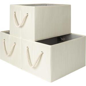 StorageWorks Collapsible Storage Bins, Closet Organizer Bins for Clothes, Fabric Shelf Baskets and Storage, Beige, White & Ivory, 3-Pack, Extra Large
