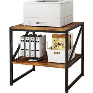 2-Tier Large Printer Stand with Storage Shelf, 20"×20" Under Desk Printer Table for Office, Mini Fridge Stand, End Table for Living Room, Heavy Duty Storage Rack for Scanner Fax Machine, Rustic Brown