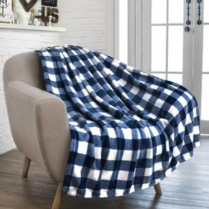 PAVILIA Buffalo Check Fleece Throw Blanket | Blue White Checkered Plaid Flannel Blanket | Soft Velvet Lightweight Microfiber Blanket for Bed Couch Sofa | 60x80 Inches Checker Navy