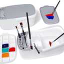 GAMENOTE Paint Brush Cleaner - Paint Brush Holder with Palette and Handle,Rinser for Acrylic, Watercolor, and Water-Based Paints, Painting Art Supply Storage Organizer (White+Grey)