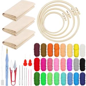 Woohome Punch Needle Kit Included Plastic Hoops, Punch Needle Cloth, Color Yarn and Punch Needle Tools for Adults, Beginners (18PCS Starter Kits)