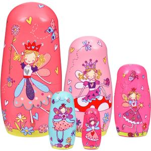 Nesting Dolls, 5Pcs 6" Tall Russian Nesting Dolls, Handmade Matryoshka for Kids, Wooden Stacking Toys for Christmas Home Wedding Party Decorations (Fairy)