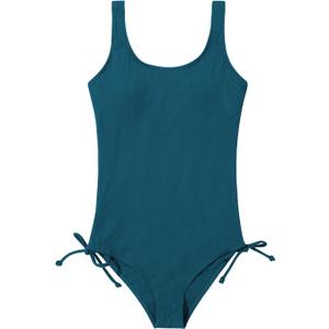 Patgoal Girls One Piece Swimsuits Ribbed Bathing Suit Teen Girls Adjustable Straps Drawstring Athletic Swimwear Swim Suit (11-12 Years, Navy Blue)