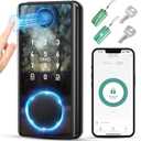 Keyless Entry Smart Deadbolt Lock Keypad Fingerprint Touchscreen & App Control, Smart Door Lock, Easy Install for Home/Office, Auto-Lock