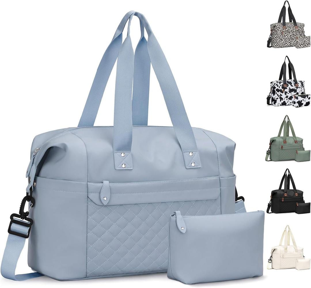 Pritent Travel Duffle Bag, Waterproof Weekender Overnight Hospital Bags for Women Men with Toiletry Bag Lightweight Carry on Personal Item Duffle Gym Bag for Travel, Airplanes, Sports (Medium, Blue)