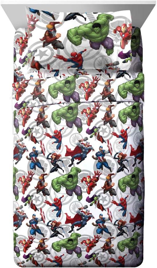 Jay Franco Kids Sheet Set with Fitted, Flat Sheets & Pillow Cover - Ultra-Soft Bedding with Pillowcase for Room Decor, Multi - Avengers, 4 Piece Full
