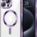 Hython Magnetic Clear for iPhone 15 Pro Case with Camera Lens Protector [Compatible with MagSafe] Luxury Plating Edge Slim Soft TPU Cover Protective Phone Case for iPhone 15 Pro 6.1", Deep Purple