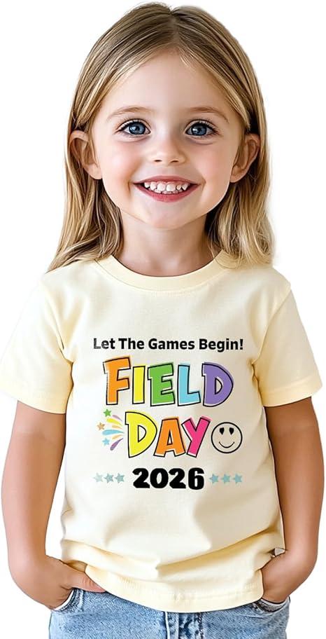 Field Day Shirt for Kids Toddler Boys Girls Colorful Field Day Prints T-Shirts Tops Funny Tee Short Sleeve 5-6 Years