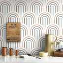 CiCiwind Peel and Stick Wallpaper Boho Contact Paper Cute Rainbow Removable Self Adhesive Eco-Friendly Vintage Wallpaper for Bedroom Bathroom Walls Covering Vinyl Film 118x15.5 (White and Teal)