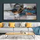 XLSJERST Large Abstract Frame Wall Art - Black and Blue Cnavas Framed Artwork for Walls Modern Minimalist Boho Gray Pictures Wall Decor for Living Room Bedroom Office Home Decoration 29x58 Inches (30x60)