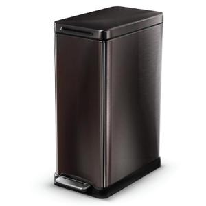 Home Zone Living 12 Gallon Slim Kitchen Trash Can with Soft Close Lid, Step Pedal, Bag Tuck Band, and Removable Liner, Stainless Steel, Black, Gen 1