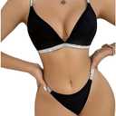 SOLY HUX Lingerie for Women Glitter Bra and Thong Panty Underwear Sets, Medium