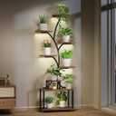 LotFun Plant Stand Indoor with Grow Lights, 8-Tiered Large Metal Plant Shelf with Wheels and Feet Pad, 61" Tall Plant Stand for Plants Multiple, L-Shaped Display Rack Flower Holder for Living Room