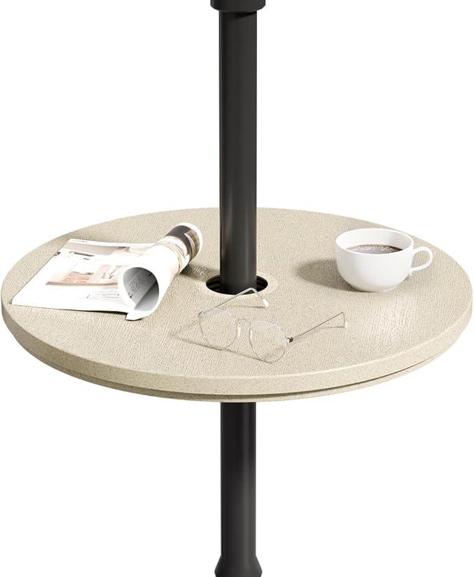 FONTOI Patio Adjustable Table Top, 14.8 Inch Black Tempered Tabletop with 1.6 Inch Umbrella Hole, Outdoor Umbrella Round Table Tray for Patio Table or Garden Use, Beige