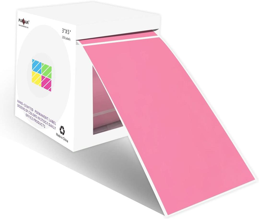 PARLAIM 3 X 5 Inch Rectangle Adhesive Color Coding Stickers,Square Inventory Stickers -250 Per Dispenser Box Pink (1 Roll-250 Pack)