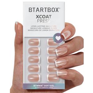 BTArtbox Press On Nails Short - Lamp-Curable Chrome French Tip Square Press On Nails with Glue for Women, Semi-Transparent Soft Gel Glue On Nails in 16 Sizes - 32 Stick On Nails Kit, Evening Attire