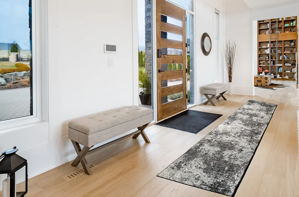 ShadesU Custom Size Abstract Design Non-Slip Hallway Runner Rug Carpet Low-Pile 0,3" Non Slip Backed (Black Color, 31inch Wide x 7ft Length)