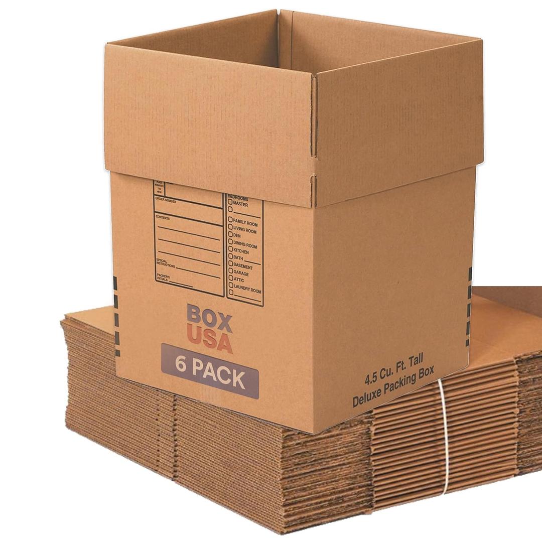 BOX USA Moving Boxes Large Heavy Duty 18x18x24 (6-Pack) Corrugated Cardboard Box for Shipping, Mailing, Packing, Packaging and Storage 18"L x 18"W x 24"H