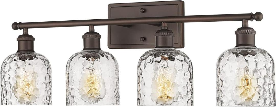 zeyu 4 Light Fixtures for Bathroom Above Mirror, Vintage Vanity Lighting Fixtures, Oil Rubbed Bronze Finish with Clear Hammered Glass, ZJF63B-4W ORB