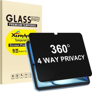 360 4 Way Privacy Screen Protector for iPad Air 11 Inch M4 M3 M2 (8th/ 7th/ 6th Generation, 2026/2025/2024), 360 Degree Anti-Spy Tempered Glass Film, Apple Pencil Support, Case Friendly
