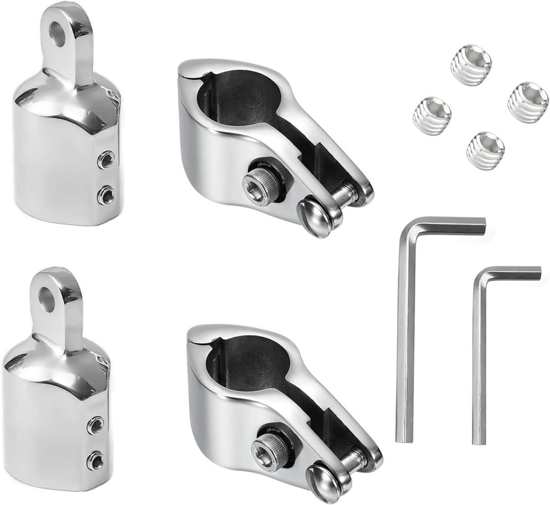 Bimini Top Hardware Kit, 4Pcs 316 Stainless Steel Eye End Caps and Hinged Jaw Slides with Lock Nut for 7/8'' or 1'' OD Boat Canopy Tubing, Includes L-Shaped Hex Key