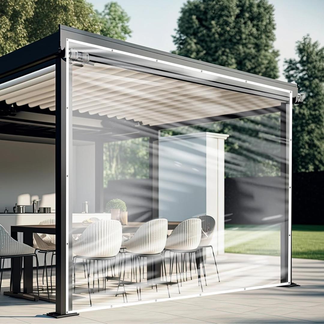 10x10 ft Clear Vinyl Tarp Heavy Duty 20 Mil Waterproof Transparent Tarp with Grommets, Outdoor Patio Curtain for Pergola Gazebo Porch Enclosure, Rain Wind Protection for Garden Camping