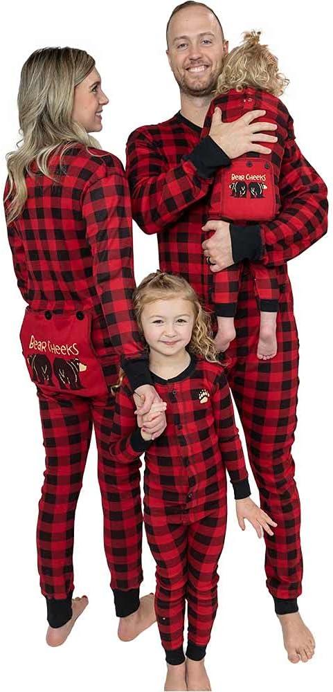 Lazy One Flapjacks, Matching Pajamas for The Dog, Baby, Kids, Teens, and Adults (Large, Plaid Bear Cheeks Flapjack Onsie)