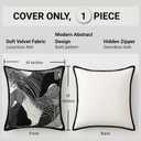 Luxury Black and White Velvet Throw Pillow Cover 18x18 Inch, Soft Abstract Decorative Cushion Cover for Sofa, Bed, or Living Room
