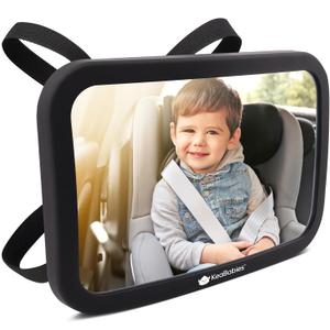 Safety Baby Car Seat Mirror - Wide Shatterproof Backseat Infant Car Mirror for Baby Rear Facing, Crystal Clear View, Travel Accessories, Easy Install & Adjustable for Removable Headrest (Matte Black)