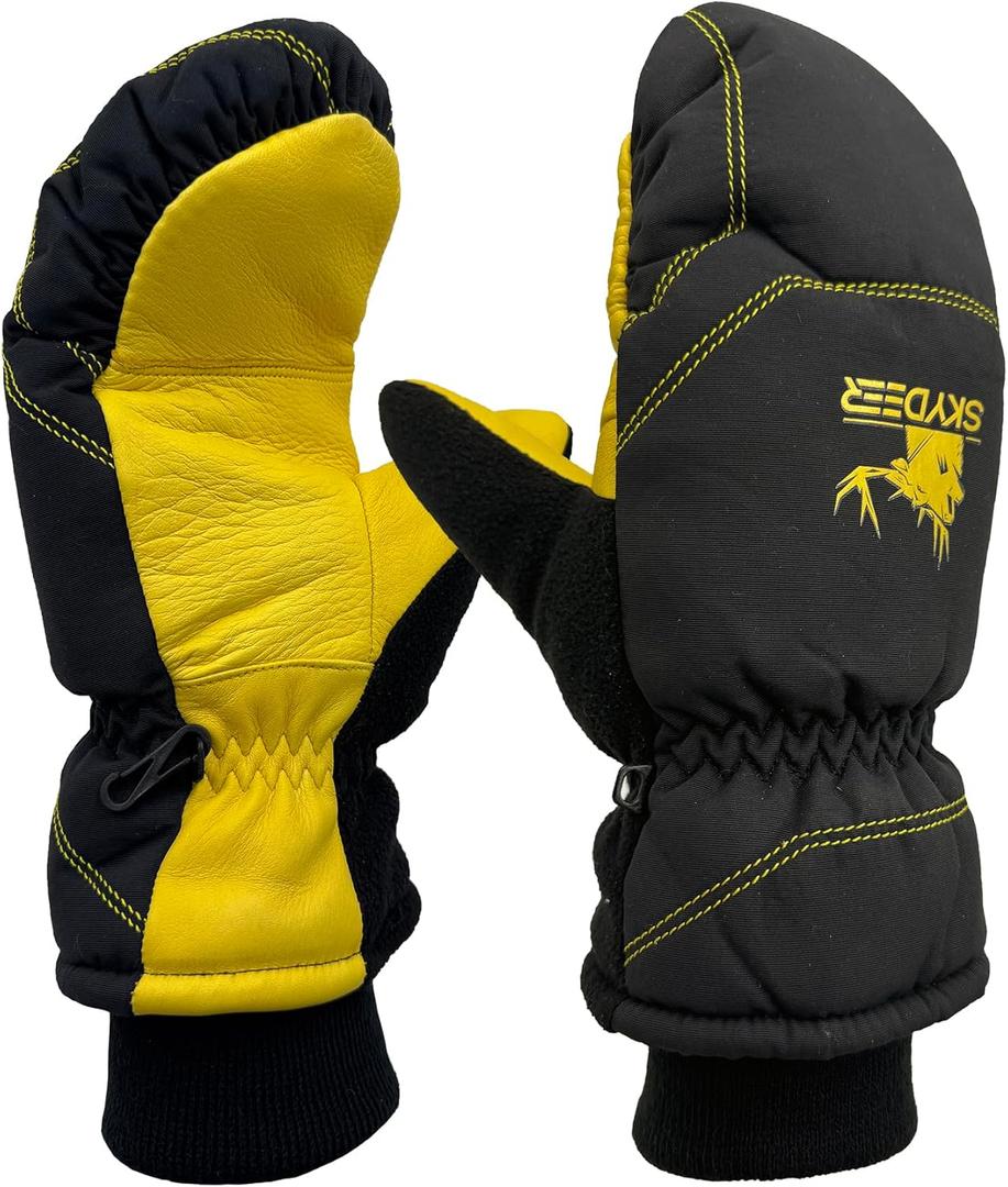 SKYDEER Warm Ski Mittens with Soft Premium Deerskin Leather and 150G 3M Thinsulate Insulation (SD8753M, Unisex) (Small, Gold)