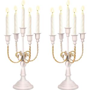 Candelabra Holder 11.8" 5 Candle Candelabras White Candle Holders Metal Candlestick Holders for Candles Floral Table Centerpieces for Holiday Kitchen Reception Fiesta Decorations, 2Pcs
