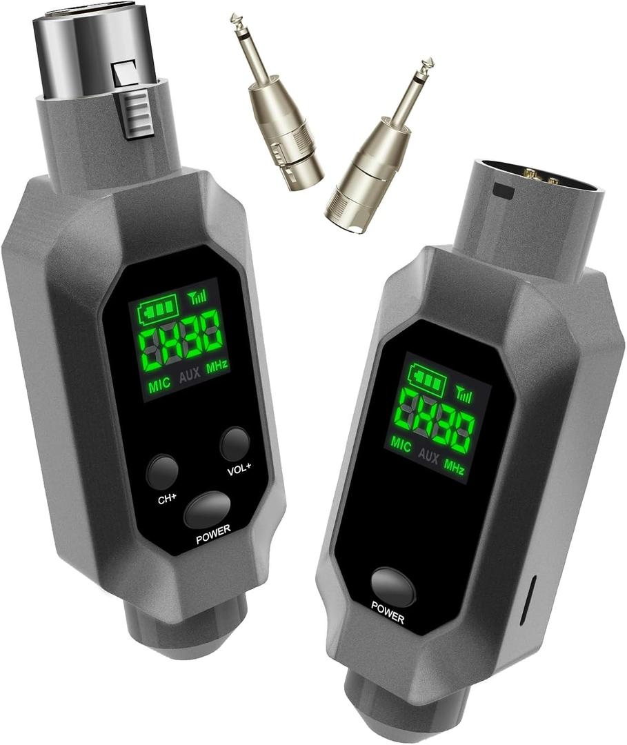 Wireless XLR Transmitter & Receiver: UHF Wireless Microphone System for 8-Hours Battery, 164ft Range, Wireless Microphone Adapter for Condenser/Dynamic Mics, Mixers, PA System, Guitar