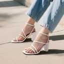 DREAM PAIRS Women's Heels Chunky Block Strappy Square Open Toe Ankle Buckle Heeled Sandals Wedding Party Dress Shoes Indie,Size 6,White,SDHS2428W