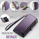 Defencase Compatible with iPhone 17 Case Wallet with RFID Blocking Card Holder for Women and Men, Fashion PU Leather Magnetic Snap Flip Zipper Strap Wallet Phone Case for iPhone 17 6.3", Purple