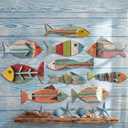 Yuntau 10 Pcs Wooden Fish Wall Decor Wood School of Fish Coastal Wall Decor Beach Wall Art for Home Nautical Theme Bathroom Hanging Decorations Gifts, Flat Printing Not 3D Pattern