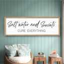 Salt Water and Sunsets Cure Everything – Modern Beach House Wall Art Canvas, 24x48 Inch