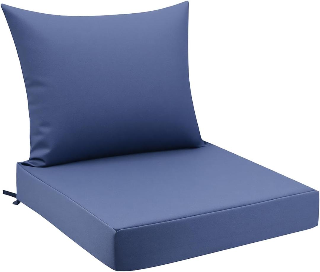 GUHER Outdoor Deep Seat Cushion Set 24 x 24 Inch Waterproof & Fade-Resistant Patio Furniture Cushions with Removable Cover for Outdoor Chair Sofa,Navy