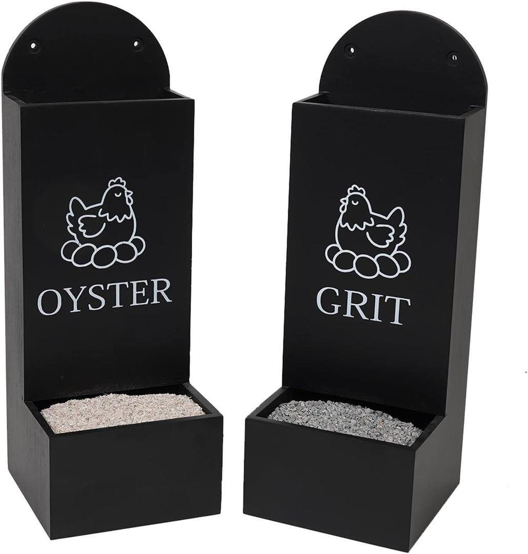 Chicken Oyster Shell and Grit Feeder Wooden Automatic Poultry Feeder Chicken Coop Accessories Supplies