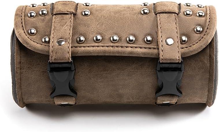Mini Motorcycle Handlebar Bag Saddlebag Roll Tool Bag for Cafe Racer Bobber Chopper Storage pouch (Brown A)