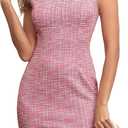 M.Infisavo Women Pencil Dress Notch V Neck Cap Sleeves Tweed Dresses for Work Office Daily (X-Large, Pink)