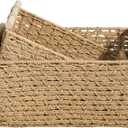 Isidore Paper Rope Woven Rectangular Multi-Use Baskets, 16.9" x 12.9" x 8.6", 14.5" x 11.8" x 5.5", Natural Brown
