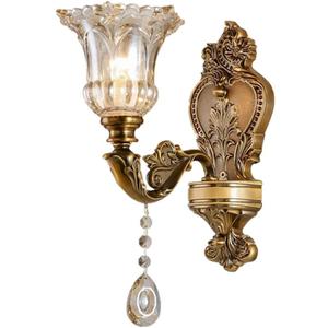 Matte Brass Vintage Wall Mount Lamp OTTOSON Antique Floral Wall Sconce Light 1 Lights with Beveled Crystal Shade for Living Room Bedroom Corridor