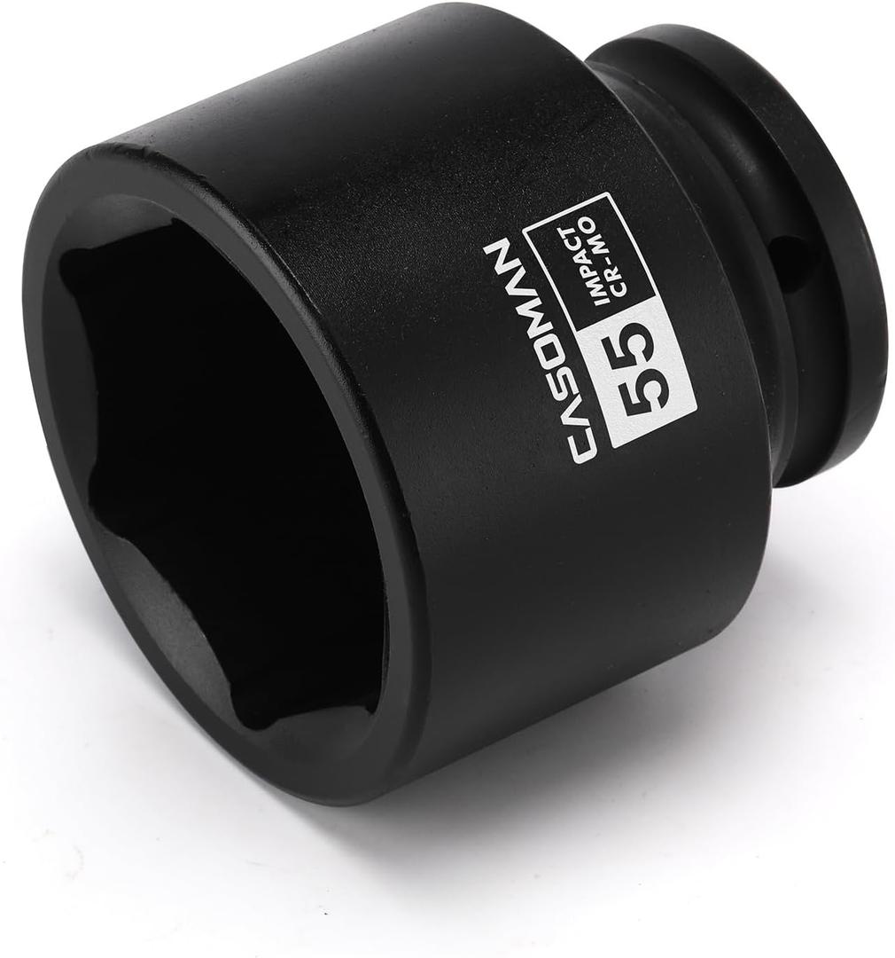CASOMAN 3/4"Drive x 55mm Shallow Impact Socket, Jumbo Impact Socket, Metric, 6-Point, CR-MO, Black Phosphate Finish