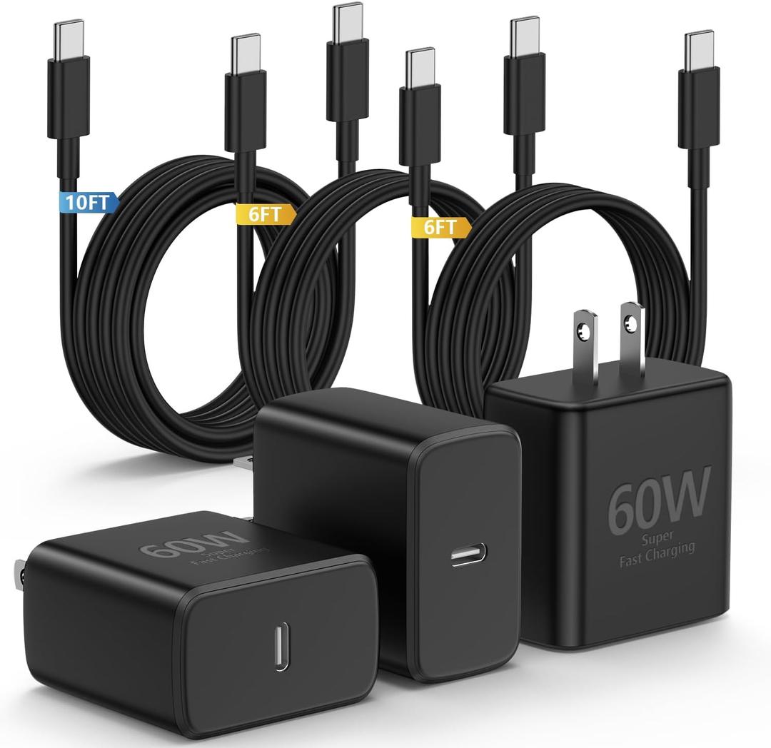Essri 3Pack 60W Super Fast Charger for Samsung Galaxy S26 Ultra,Type C Charger Fast Charging, Long USB C Cord for Samsung Galaxy S26/S26+/S25/S25 Ultra/S25+/S24 Ultra/S23 Ultra/S22, Size: 3Pack 6+6+10Feet