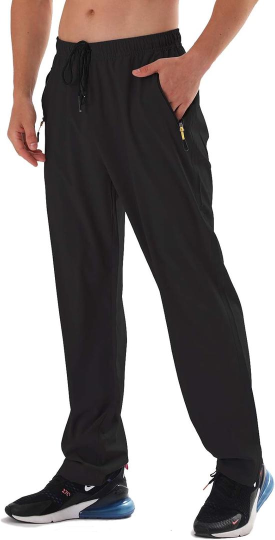 AIRIKE Men's Elastic Waist Hiking Pants Water Resistant Quick-Dry Lightweight Outdoor Sweatpants with Zipper Pockets (XX-Large, Black)